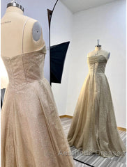 A-Line Evening Prom Dresses Corsets Dresses Wedding Party Sweep / Brush Train Sleeveless Spaghetti Strap Tulle With Glitter Pleats