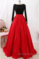 A-Line Evening Prom Dresses Dresses Party Wear Long Sleeve Satin With Pleats