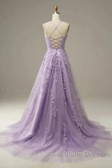 A-Line Evening Prom Dresses Floral Dresses Formal Sleeveless Strap Tulle With Appliques