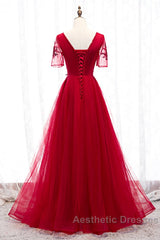 A-Line Evening Prom Dresses Luxurious Dresses Wedding Guest Formal Evening Floor Length Short Sleeve Spaghetti Strap Tulle