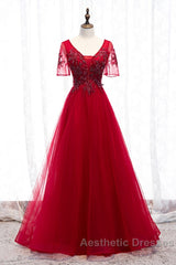 A-Line Evening Prom Dresses Luxurious Dresses Wedding Guest Formal Evening Floor Length Short Sleeve Spaghetti Strap Tulle