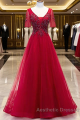 A-Line Evening Prom Dresses Luxurious Dresses Wedding Guest Formal Evening Floor Length Short Sleeve Spaghetti Strap Tulle