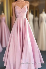 A-Line Evening Prom Dresses Minimalist Dresses Formal Wedding Guest Floor Length Sleeveless V Neck Bridesmaid Dresses Stretch Satin Backless