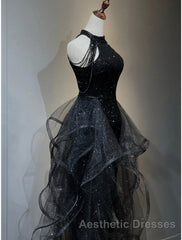 A-Line Evening Prom Dresses Sparkle & Shine Dresses Wedding Party Sweep / Brush Train Sleeveless Sequined with Crystals Sequin Ruffles