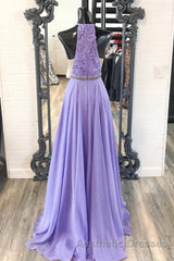 A Line Purple Lace Long Evening Prom Dresses with Belt, Purple Lace Formal Dresses, Purple Evening Dresses, Bridesmaid Dresses