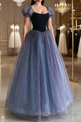 A-Line Purple Tulle Long Evening Prom Dresses, Purple Sweet 16 Dresses