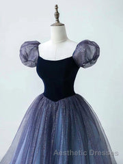 A-Line Purple Tulle Long Evening Prom Dresses, Purple Sweet 16 Dresses