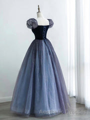 A-Line Purple Tulle Long Evening Prom Dresses, Purple Sweet 16 Dresses