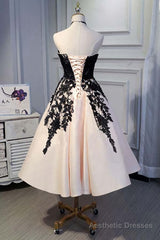 A-line Satin Short Prom Dresses,Homecoming Dress with Black Lace