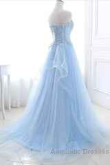 A-Line Sexy Engagement Evening Prom Birthday Dresses Strapless Sleeveless  Lace Pleats