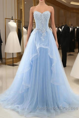 A-Line Sexy Engagement Evening Prom Birthday Dresses Strapless Sleeveless  Lace Pleats