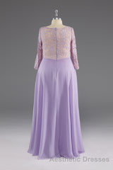 A-Line 3/4 Sleeves Scoop Lace Mother of The Bride Dresses