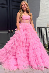 A Line Strapless Corset Glitter Tulle Evening Prom Dresses with Ruffles