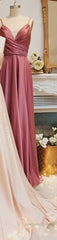 A-Line Straps Ruched Long Bridesmaid Dresses Formal Dresses