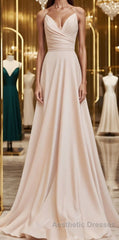 A-Line Straps Ruched Long Bridesmaid Dresses Formal Dresses