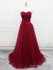 A-Line Sweetheart Neck Burgundy Long Prom Dress, Burgundy Bridesmaid Dress