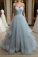 A-Line Sweetheart Neck Grey Evening Prom Dresses, Formal Dresses, Grey Wedding Dresses