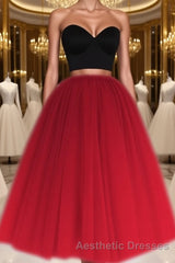 A Line Two Piece Homecoming Dresses Short Tulle Evening Prom Gowns