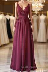 A Line V Neck Burgundy Long Evening Prom Dresses with Lace Back, V Neck Burgundy Formal Evening Dresses, Burgundy Bridesmaid Dresses