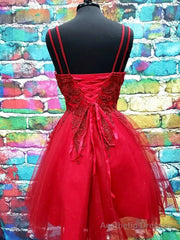 A Line V Neck Dark Red Lace Prom Dresses, Dark Red Lace Formal Homecoming Dresses