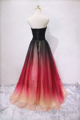 A Line V Neck Open Back Ombre Long Evening Prom Dresses, Backless Ombre Formal Graduation Evening Dresses