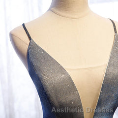 A Line V Neck Silver Gray Long Evening Prom Dresses, Gray Long Formal Evening Dresses