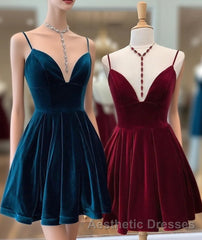 A-line Velvet V Neck Homecoming Dresses
