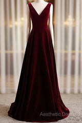 A-Line Velvet V-Neckline Sleeveless Long Party Dresses Evening Prom Dresses Bridesmaid Dresses