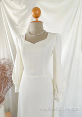 A-Line Vintage White Wedding Dresses Elegance Gown Minimal Long Sleeve Style Bride Dresses