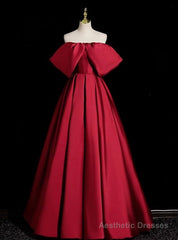 Adorable Burgundy Satin Off the Shoulder Prom Dress