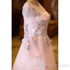 Adorable Pink Tulle Knee Length Long Sleeves Party Dresses, Pink Homecoming Dresses