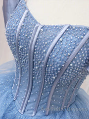 Adult Dresses A-Line Blue Sheer Long Ball Dresses Blue Sweet Dresses Off Shoulder Evening Prom Dresses