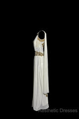 Aesthetic A Line Square Neckline White Chiffon Evening Prom Dresses Ruffle Long Party Dresses