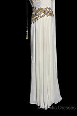 Aesthetic A Line Square Neckline White Chiffon Evening Prom Dresses Ruffle Long Party Dresses