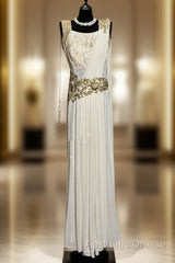 Aesthetic A Line Square Neckline White Chiffon Evening Prom Dresses Ruffle Long Party Dresses