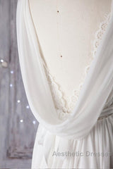 Affordable A-line Asymmetric Lace Chiffon Open Back Wedding Dresses