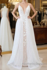 Amazing Long A-line Chapel Train Appliques Tulle Backless Wedding Dresses