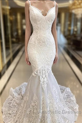 Amazing Long Mermaid Appliques Tulle Backless Wedding Dresses
