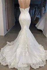 Amazing Long Mermaid Sweetheart Appliqued Lace Wedding Dresses with Sleeves