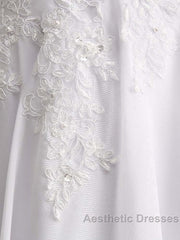 Appliques V-Neck Lace-Up Chiffon Wedding Dresses