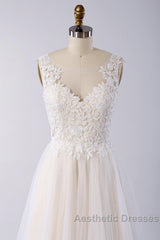 Awesome Long A-line Appliques Lace Tulle Open Back Wedding Dresses