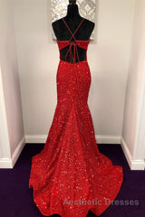 Backless Mermaid Burgundy Sequins Long Evening Prom Dresses, Mermaid Burgundy Formal Dresses, Burgundy Evening Dresses