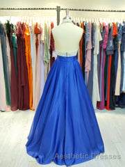 Ball Gown Jewel Floor-Length Satin Evening Prom Dresses With Rhinestone