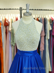 Ball Gown Jewel Floor-Length Satin Evening Prom Dresses With Rhinestone