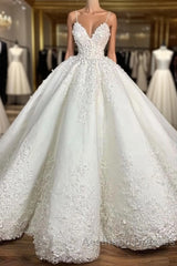 Ball Gown Spaghetti Strap Floor Length Organza Applique Wedding Dresses
