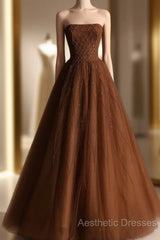 Ball Gown Strapless Tulle Long Evening Prom Dresses Evening Dresses