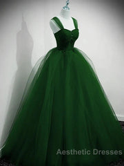 Beaded Tulle Off Shoulder Long Party Dresses Tulle A-Line Evening Prom Dresses Ball Gown Quinceanera Dresses