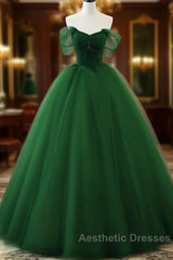 Beaded Tulle Off Shoulder Long Party Dresses Tulle A-Line Evening Prom Dresses Ball Gown Quinceanera Dresses