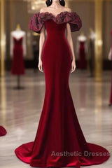 Beautiful Mermaid Off The Shoulder Long Red Evening Prom Dresses