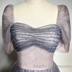 Beautiful Pink Gradient Beaded Sweetheart Long Evening Prom Dresses, Tulle Evening Dresses